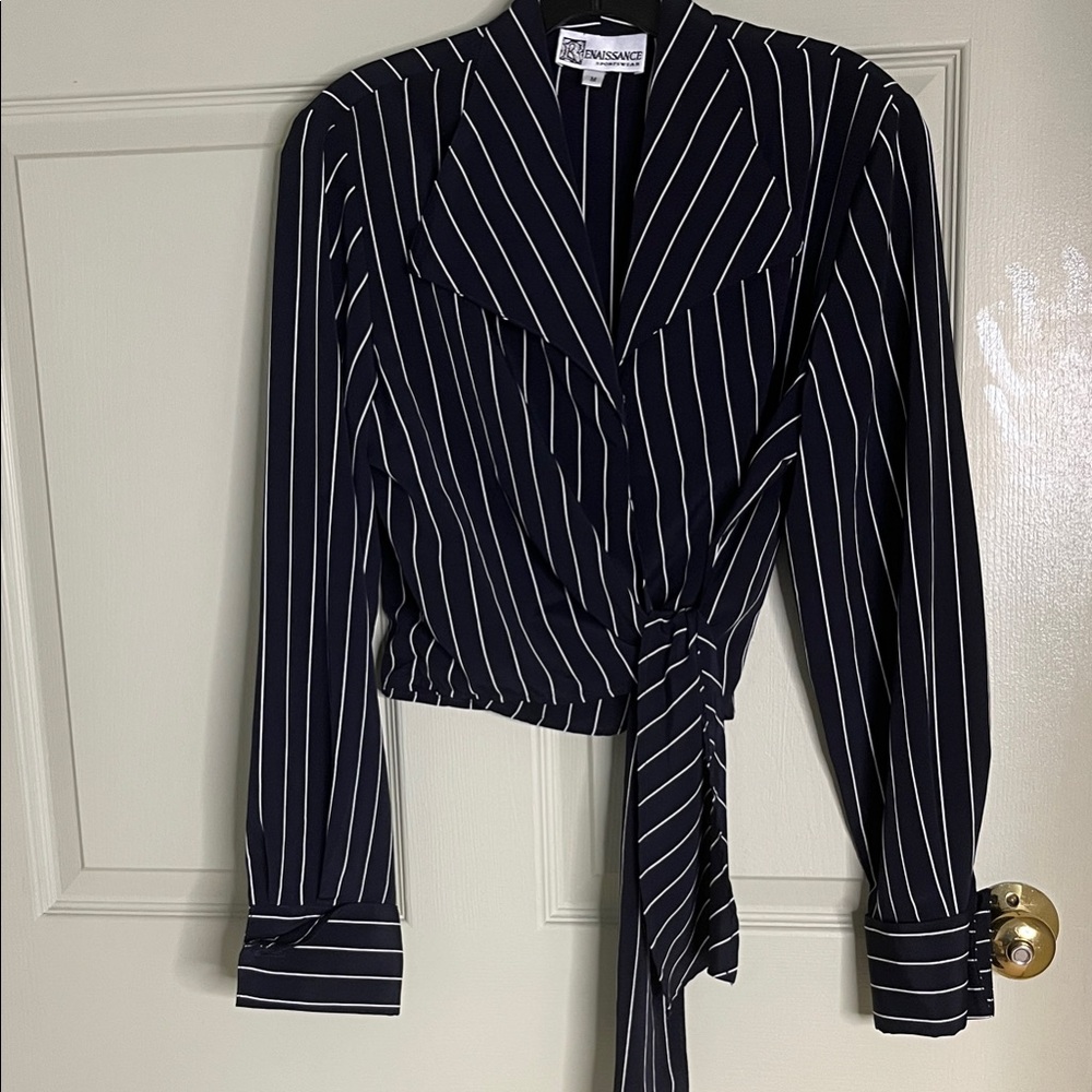 Rare Vintage Retro Navy and White Striped Blouse
